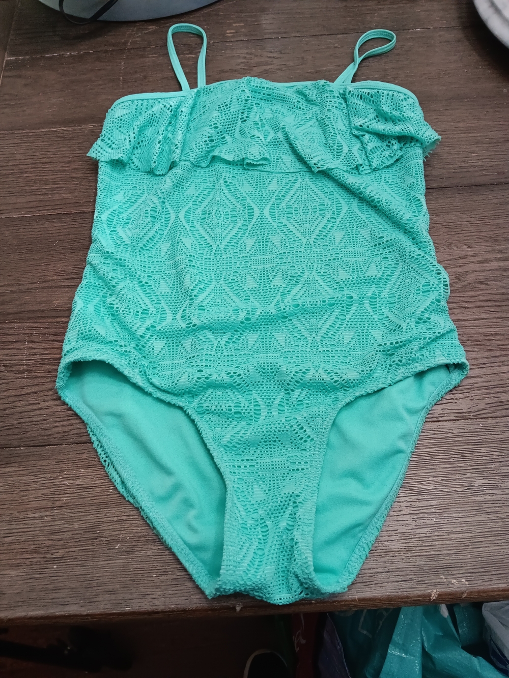 SO Girls' Teal Crochet One-Piece Swimsuit